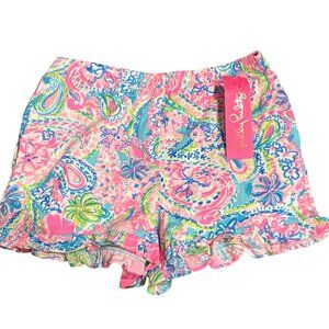 Lilly Pulitzer Girls L 8-10 Carrita Shorts Flock Full of Fun Ruffle Hem NWT